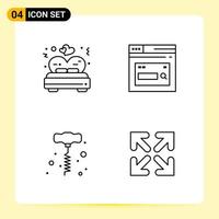 4 Creative Icons for Modern website design and responsive mobile apps 4 Outline Symbols Signs on White Background 4 Icon Pack Creative Black Icon vector background