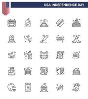 25 Creative USA Icons Modern Independence Signs and 4th July Symbols of landmark building camping place hotdog Editable USA Day Vector Design Elements