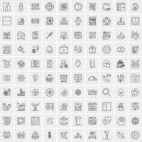 100 Universal Black Line Icons on White Background vector