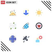 9 User Interface Flat Color Pack of modern Signs and Symbols of planet globe day wind leaves Editable Vector Design Elements