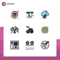 Set of 9 Modern UI Icons Symbols Signs for car weapon download tool data Editable Vector Design Elements