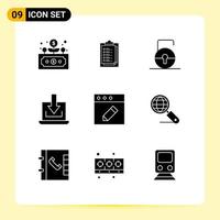 User Interface Pack of 9 Basic Solid Glyphs of edit download key down laptop Editable Vector Design Elements