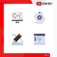 Group of 4 Flat Icons Signs and Symbols for coding speed development fast draw Editable Vector Design Elements
