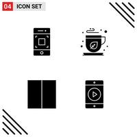 Set of 4 Vector Solid Glyphs on Grid for camera interface technology mocha workspace Editable Vector Design Elements