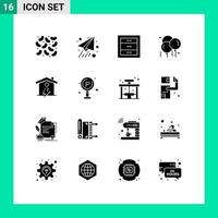 Modern Set of 16 Solid Glyphs and symbols such as power house drawer home father Editable Vector Design Elements