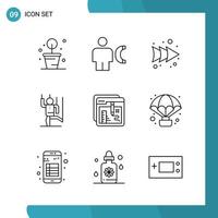 Vector Pack of 9 Outline Symbols Line Style Icon Set on White Background for Web and Mobile Creative Black Icon vector background
