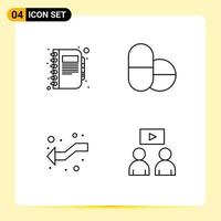 4 Thematic Vector Filledline Flat Colors and Editable Symbols of book intersection diary tablets man Editable Vector Design Elements