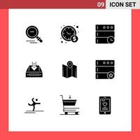 Modern Set of 9 Solid Glyphs Pictograph of location map time project document Editable Vector Design Elements