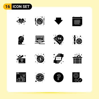 paquete de líneas vectoriales editables de 16 glifos sólidos simples de elementos de diseño vectorial editables de fecha de evento emocional humano vector