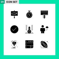 9 User Interface Solid Glyph Pack of modern Signs and Symbols of health okay ad check arrow Editable Vector Design Elements