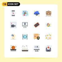 Pictogram Set of 16 Simple Flat Colors of cam management report financial briefcase Editable Pack of Creative Vector Design Elements