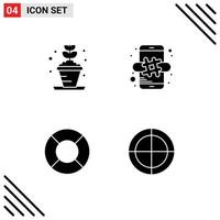 Mobile Interface Solid Glyph Set of 4 Pictograms of plant holiday pot online bulls eye Editable Vector Design Elements