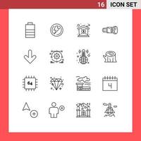 Group of 16 Modern Outlines Set for down media investment device camcorder Editable Vector Design Elements