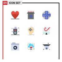 Pack of 9 creative Flat Colors of cyber storage datacenter stick memory Editable Vector Design Elements