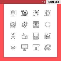 conjunto de 16 iconos de interfaz de usuario modernos símbolos signos para monedas calor mano luz solar verano elementos de diseño vectorial editables vector