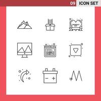 Universal Icon Symbols Group of 9 Modern Outlines of seo graph climb display women day Editable Vector Design Elements