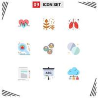 Group of 9 Flat Colors Signs and Symbols for focus group search tree property medical Editable Vector Design Elements