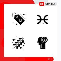 Creative Set of 4 Universal Glyph Icons isolated on White Background vector