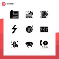 conjunto de 9 iconos modernos de la interfaz de usuario símbolos signos para elementos de diseño de vectores editables de teléfonos inteligentes flash de pared de fotos parciales