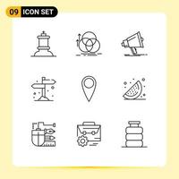 Modern Set of 9 Outlines and symbols such as guitar direction bullhorn camping megaphone Editable Vector Design Elements