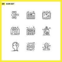 Set of 9 Modern UI Icons Symbols Signs for scheme architecture sound apartment light bulb Editable Vector Design Elements