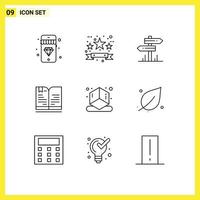 Pictogram Set of 9 Simple Outlines of shape cube hotel note book Editable Vector Design Elements