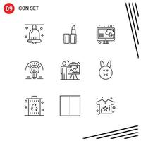 Pictogram Set of 9 Simple Outlines of efforts business computer arrow light bulb Editable Vector Design Elements