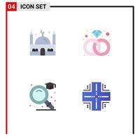 Pictogram Set of 4 Simple Flat Icons of islam graduation ramadan ring database Editable Vector Design Elements