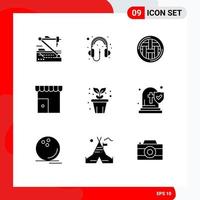 9 User Interface Solid Glyph Pack of modern Signs and Symbols of shop institute building headphone building pie Editable Vector Design Elements