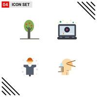 Mobile Interface Flat Icon Set of 4 Pictograms of nature farming ads play man Editable Vector Design Elements