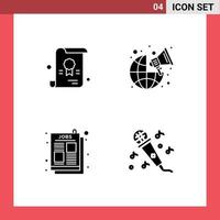 Mobile Interface Solid Glyph Set of 4 Pictograms of certificate post broadcast worldwide audio Editable Vector Design Elements