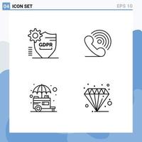 Group of 4 Modern Filledline Flat Colors Set for gdpr signals secure phone stall Editable Vector Design Elements