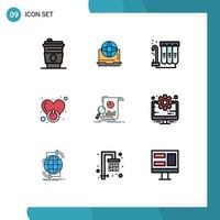 Mobile Interface Filledline Flat Color Set of 9 Pictograms of love power online on water Editable Vector Design Elements