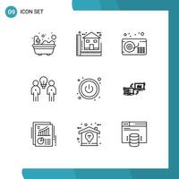 Modern Set of 9 Outlines and symbols such as switch teamwork audio team idea Editable Vector Design Elements