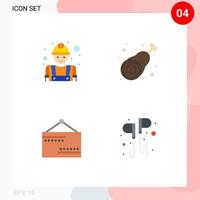 Set of 4 Modern UI Icons Symbols Signs for builder board labour chicken open Editable Vector Design Elements