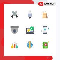 Modern Set of 9 Flat Colors Pictograph of content advertising bag security camera Editable Vector Design Elements