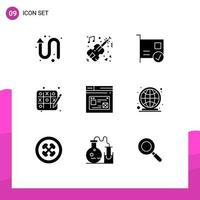 Set of 9 Commercial Solid Glyphs pack for page hobby card hobbies hardware Editable Vector Design Elements
