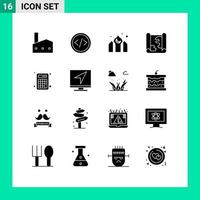 Pack of 16 creative Solid Glyphs of point map programming location kareem Editable Vector Design Elements