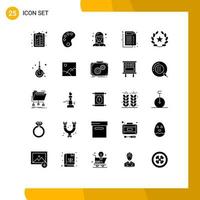 Mobile Interface Solid Glyph Set of 25 Pictograms of accessorize stare female web developer feature document Editable Vector Design Elements