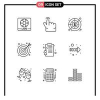 9 Creative Icons Modern Signs and Symbols of education back to school expenditure office bulls eye Editable Vector Design Elements