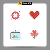 Mobile Interface Flat Icon Set of 4 Pictograms of insurance frame heart gallery flora Editable Vector Design Elements
