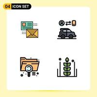 Mobile Interface Filledline Flat Color Set of 4 Pictograms of mailing technology mail car data Editable Vector Design Elements