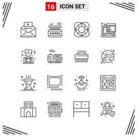 16 Icons Line Style Grid Based Creative Outline Symbols for Website Design Simple Line Icon Signs Isolated on White Background 16 Icon Set Creative Black Icon vector background