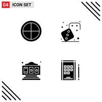 paquete de 4 signos y símbolos de glifos sólidos modernos para medios de impresión web como elementos de diseño de vectores editables de cuaderno de juego de decoración