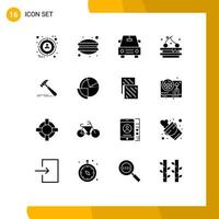 Pictogram Set of 16 Simple Solid Glyphs of carpenter tool car construction drink Editable Vector Design Elements