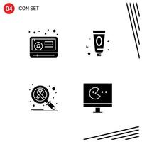 Mobile Interface Solid Glyph Set of 4 Pictograms of news search youtube toothpaste game Editable Vector Design Elements