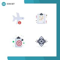 Set of 4 Vector Flat Icons on Grid for flight aim transport business goal Editable Vector Design Elements