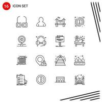 Universal Icon Symbols Group of 16 Modern Outlines of owner copyright river content information Editable Vector Design Elements