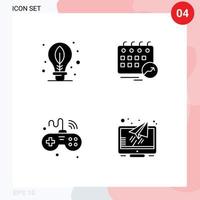 Modern Set of 4 Solid Glyphs and symbols such as earth games leaf date iot Editable Vector Design Elements