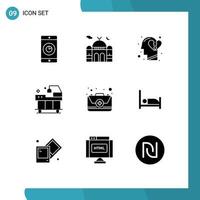 Pictogram Set of 9 Simple Solid Glyphs of aid service pray hospital break heart Editable Vector Design Elements